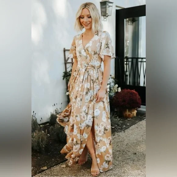 casual maxi dresses near me I'm Choosing Happiness Brown Sleeveless Maxi Dress
